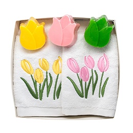 Soaps and Embroidered Guest Towels, Tulips