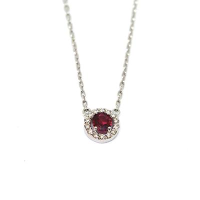 Gold Pendant: Red Ruby and Diamonds