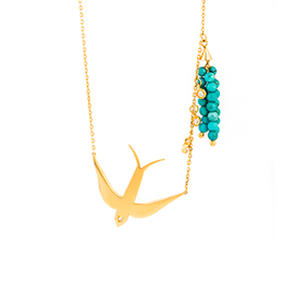 Gold Necklace: Bird and White Diamonds