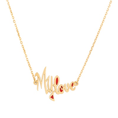 Gold Necklace: My Love with Red Enamel