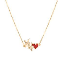 Gold Necklace: My Love Shape with Red Enamel