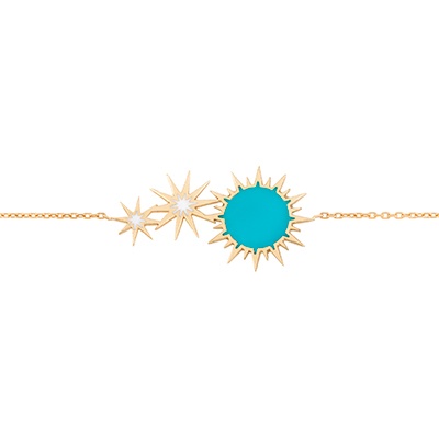 Gold Bracelet: Soleil Turquoise and White Enamel