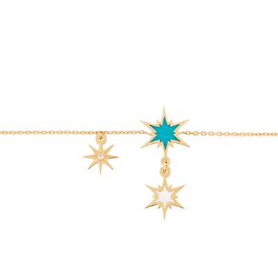 Gold Bracelet: Sparkle,Blue White Enamel, Diamonds
