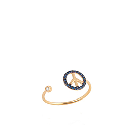 Gold Ring: Peace with white Diamond, Blue Sapphire