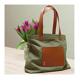Bag: Canvas and Leather Tote Bag, Kaki