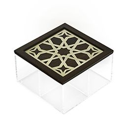 Tea Box: Moucharabieh, Gold, Wood, Brass, Plexi