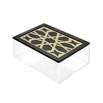 Tea Box: Moucharabieh, Gold, Wood, Brass, Plexi