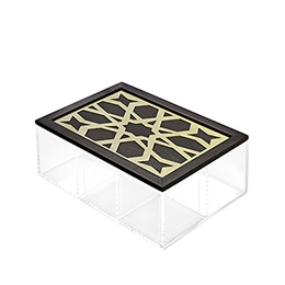 Tea Box: Moucharabieh, Gold, Wood, Brass, Plexi