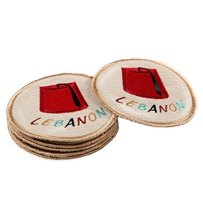 Coasters: Tarbouch, Emboidered, Beige