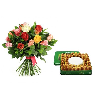 Karabije & Flowers:  24 Roses + 2 Kg Tin