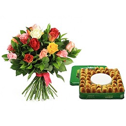 Karabije & Flowers:  24 Roses + 2 Kg Tin