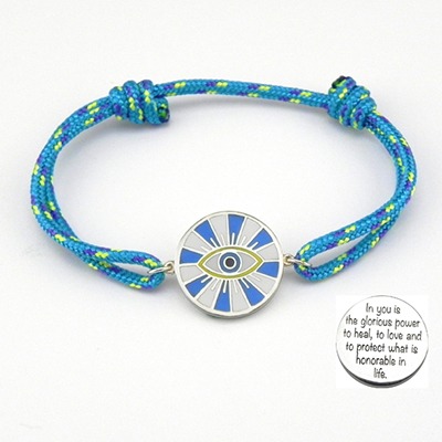 Silver Bracelet:  Radiant Evil Eye + Engraved on the back, Mac Design