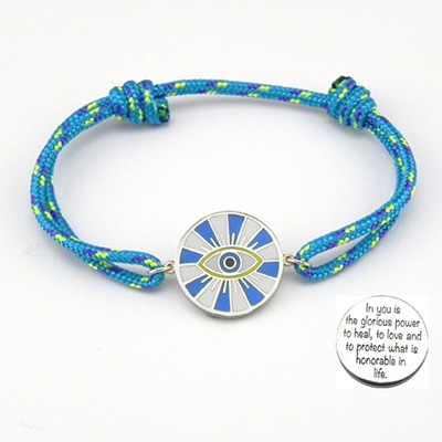 Silver Bracelet:  Radiant Evil Eye + Engraved on the back, Mac Design