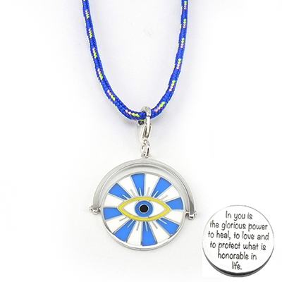 Silver Necklace:  Radiant Evil Eye + Engraved on the back