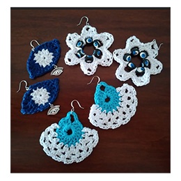 Earrings: Crochet Cotton, Evil Eye