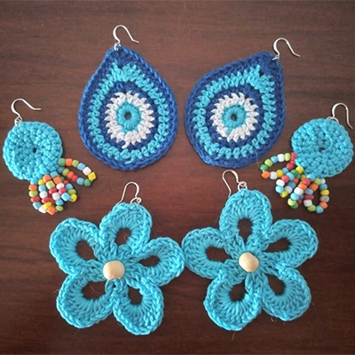 Earrings: Crochet Cotton, Flower + Teardrop + Pearls n Disc