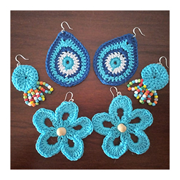 Earrings: Crochet Cotton, Flower + Teardrop + Pearls n Disc