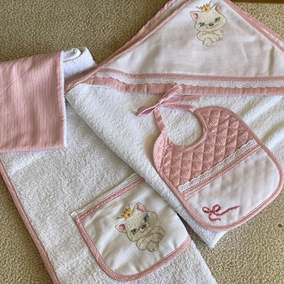 Baby Embroidered Hooded Towels & Bibs, for Girls