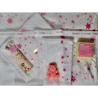 Baby Embroidered Hooded Towels, Soaps, Pouch, for Girls