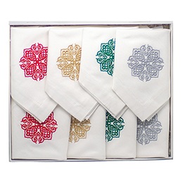  Embroidered Table Napkins, Arabesque, White