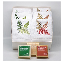 Soaps and Embroidered Guest Towels, Fern