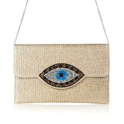  Clutch: Evil Eye, Beige, Beaded