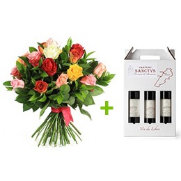 Flowerss & Wine:  24 Roses + 3 Bottles Sanctus
