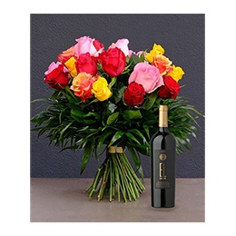  Arrangement of Flowers: Wine + 24 Roses + 1 Ixsir EL