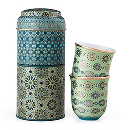 Tin Box + 2 Chafe Coffee Cups Porcelain Andalousia