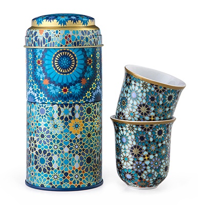 Tin Box + 2Chafe Coffee Cups Porcelain Moucharabie
