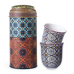Tin Box + 2 Chaffe Coffee Cups Porcelain Vagabonde